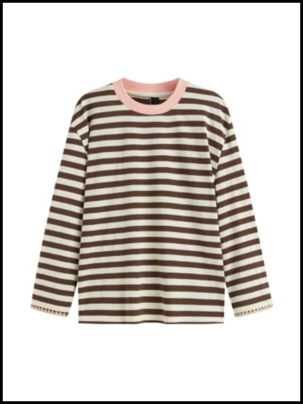 Oversized Striped Cotton-Blend Long Sleeve Tee Casual Layering Top